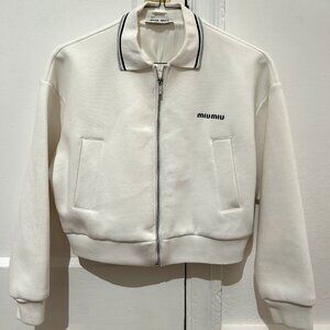 AUTHENTIC Miu Miu Bonded Piqué & Technical Jersey Blouson Jacket — Size 38 (IT)